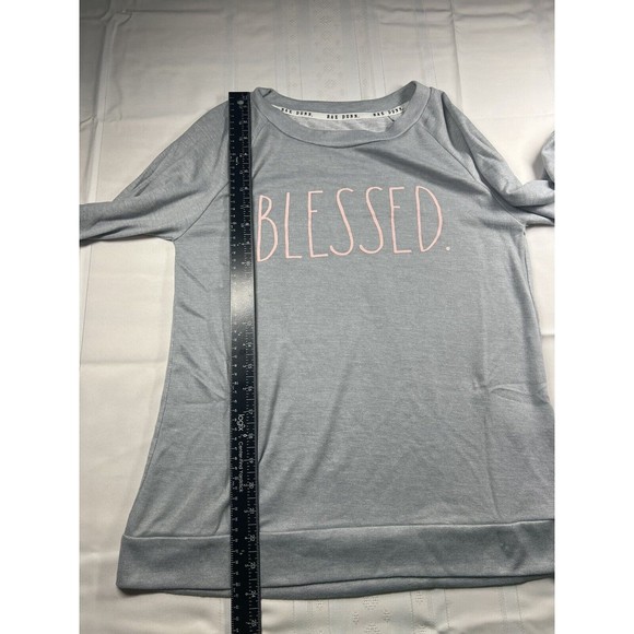RAE DUNN Blessed T-SHIRT Grey White Pink Long Sleeve SIZE Small Pajama Shirt - Picture 6 of 10